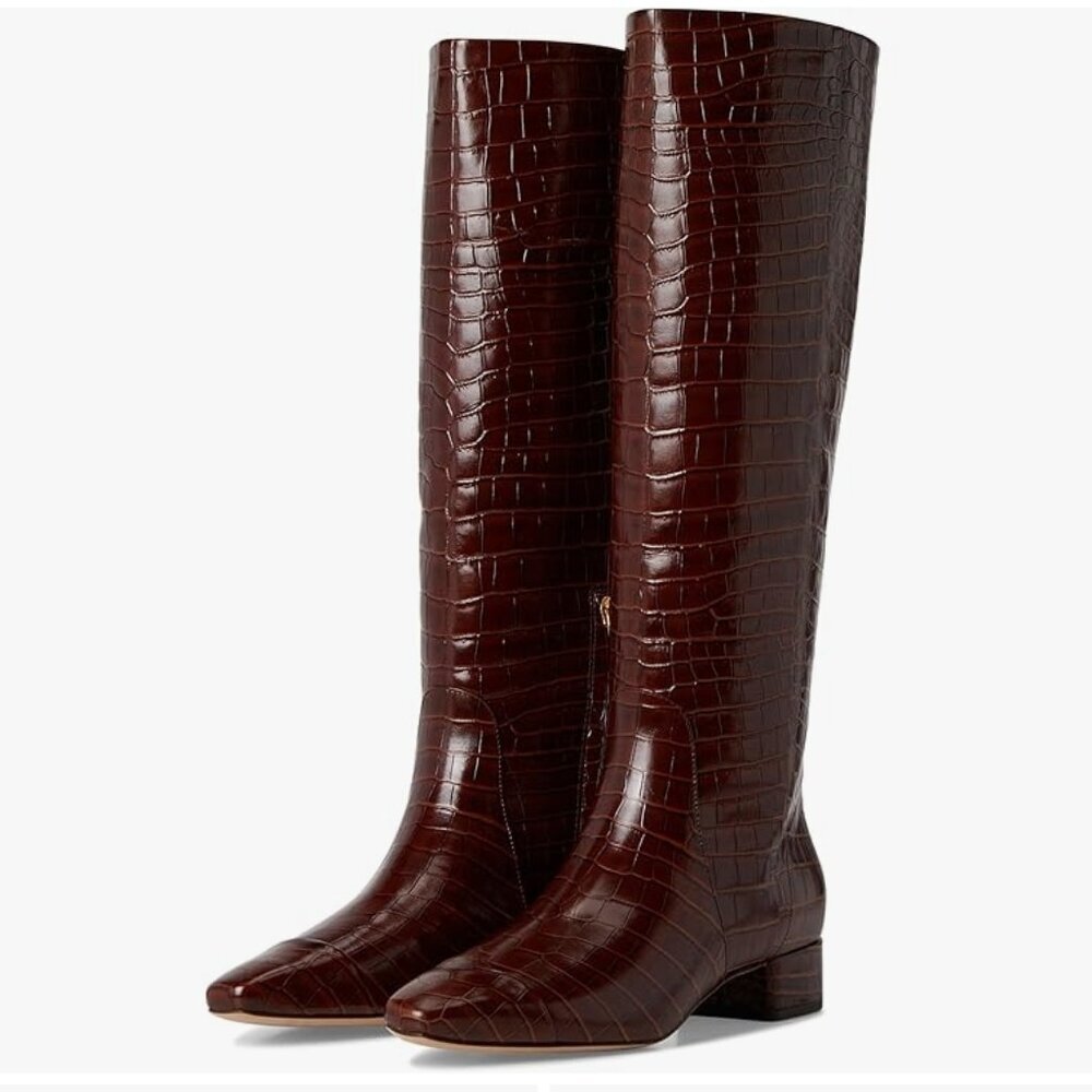 Veronica Beard Cecile Crocembossed Leather Knee Boot Sepia - 9 Wide Calf - Nwt